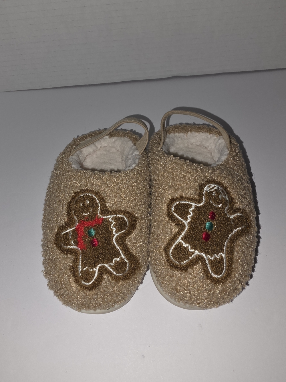 Gingerbread Man Slippers Sherpa Fleece Lined Kids 5/6 Memory Foam